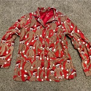 Nick & Nora Sock Monkey w/Christmas hats pajama top- M
